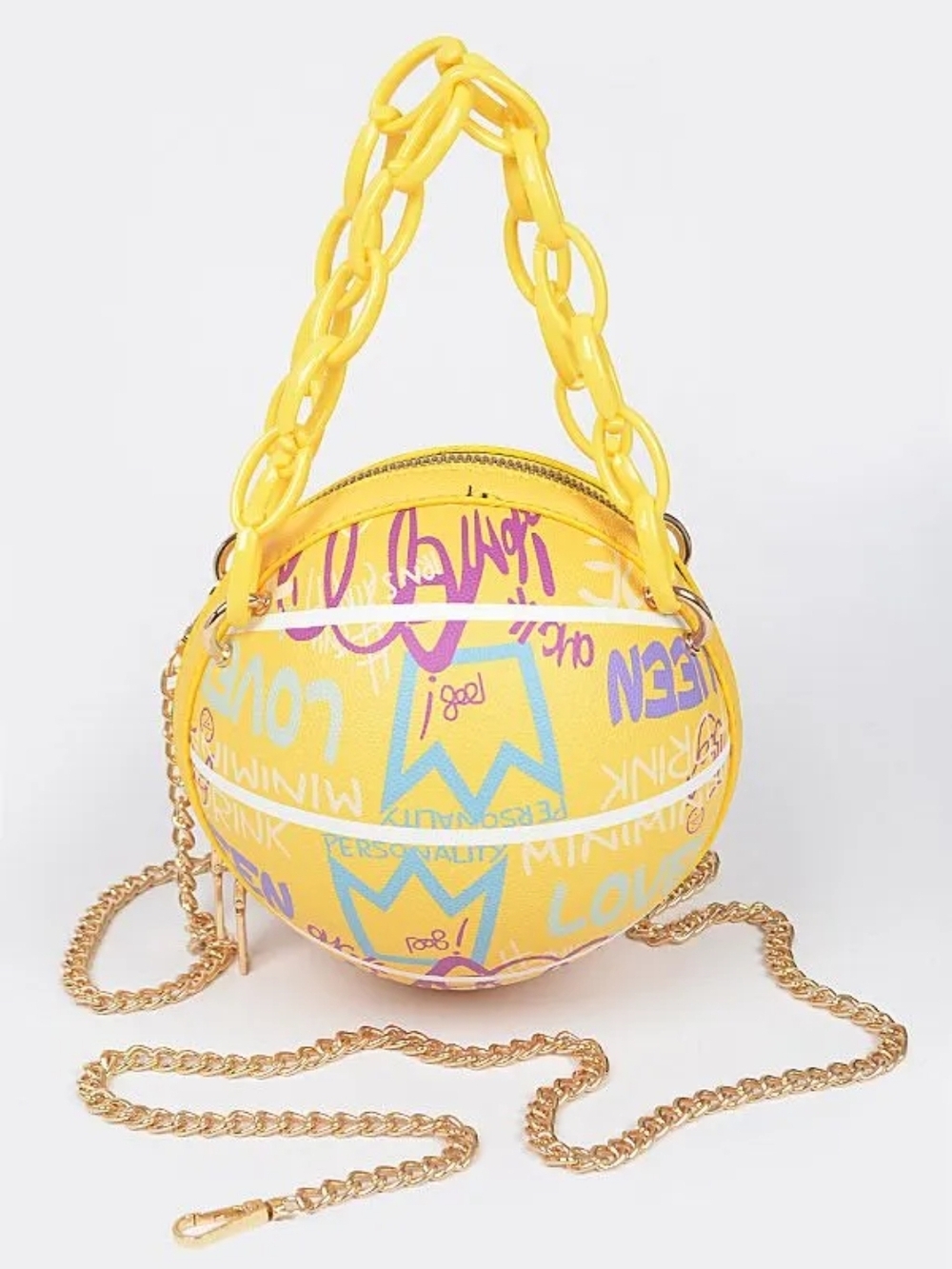 Yellow Graphic Chain Basketball Crossbody Bag